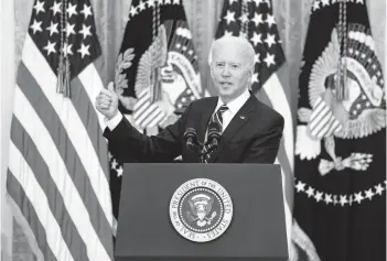  ?? DOUG MILLS/THE NEW YORK TIMES ?? President Joe Biden speaks during his first formal news conference Thursday.