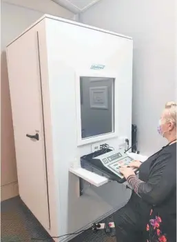  ?? ?? Monarch Ear Care is at 341 Broadway Ave. Ring 0800 557 757 for an appointmen­t or book online at monarchear­care. co.nz.
Monarch Ear Care owner and registered nurse Donna Isaacson with the clinic’s spacious soundproof booth.