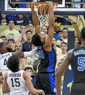  ?? Matt Freed/Post-Gazette ?? Duke center Marques Bolden dunks as the No. 2 Blue Devils built a 44-25 halftime lead.