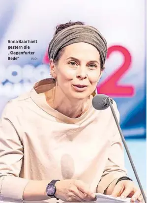  ?? PUCH ?? Anna Baar hielt gestern die „Klagenfurt­er Rede“