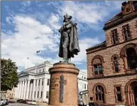  ?? Will Waldron / Times Union ?? The statue of Maj. Gen. Philip Schuyler remains in front of City Hall nearly two years after Albany Mayor Kathy Sheehan announced that it would come down.