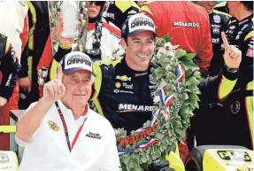  ?? BRIAN SPURLOCK/USA TODAY SPORTS ?? Indy-car driver Simon Pagenaud earned his first Indianapol­is 500 victory Sunday but it was the 18th for team owner Roger Penske.