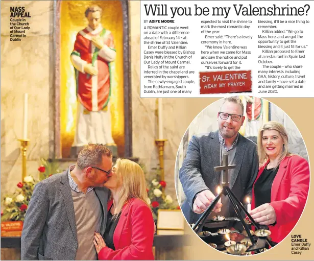  ??  ?? MASS APPEAL Couple in the Church of Our Lady of Mount Carmel in Dublin LOVE CANDLE Emer Duffy and Killian Casey