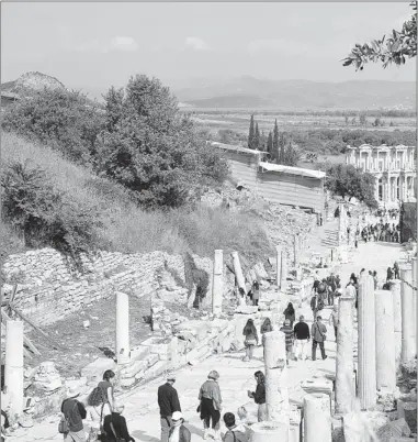  ??  ?? At Ephesus, it’s easy to imagine the epic scale of this Roman city at its peak when it had a population of 250,000. Until its harbour silted up, it was a thriving seaport. It now lies eight kilometres from the Aegean Sea.