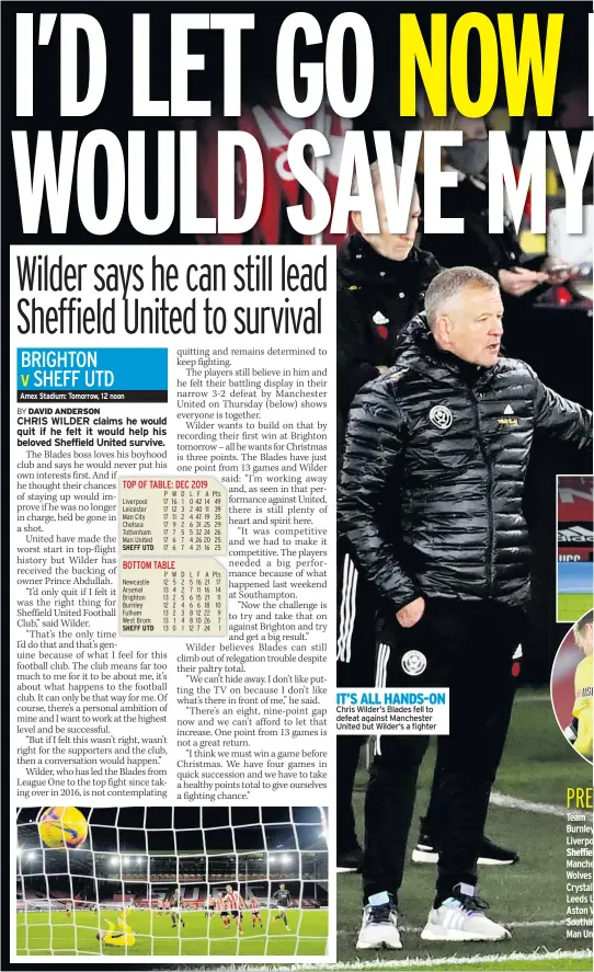  ??  ?? IT’S ALL HANDS-ON Chris Wilder’s Blades fell to defeat against Manchester United but Wilder’s a fighter