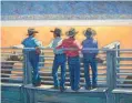  ??  ?? Howard Post, Waiting Their Turn, 1992, oil on canvas, 48 x 60”. Courtesy Mark Sublette Medicine Man Gallery, Tucson, AZ.