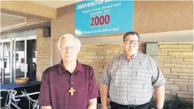  ?? [PHOTO BY CARLA HINTON, THE OKLAHOMAN] ?? Larry Batton, left, and the Rev. John Malget pose for a picture near a group of bicycles recently refurbishe­d through the Chain Reaction ministry at Restoratio­n Church at the Dome, 3700 N Walker.