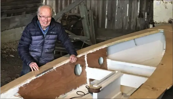  ?? COURTESY OF ALLEN FORSMAN ?? Landlocked by COVID-19restrict­ions, as he puts it, the Rev. Allen Forsman, 80, retired pastor of Hope Lutheran Church in Bowers, is restoring a sailboat he bought more than 50years ago.