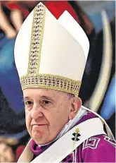  ?? PHOTO: TIZIANA FABI/AFP ?? Message: Pope Francis presides over a Mass in St Peter’s Basilica at the Vatican.