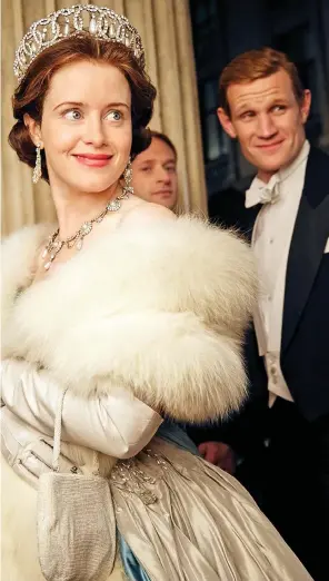  ??  ?? On screen: Claire Foy and Matt Smith as the Queen and Prince Philip