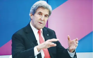  ?? (Reuters) ?? OUTGOING US SECRETARY of State John Kerry addresses the World Economic Forum in Davos, Switzerlan­d, yesterday.