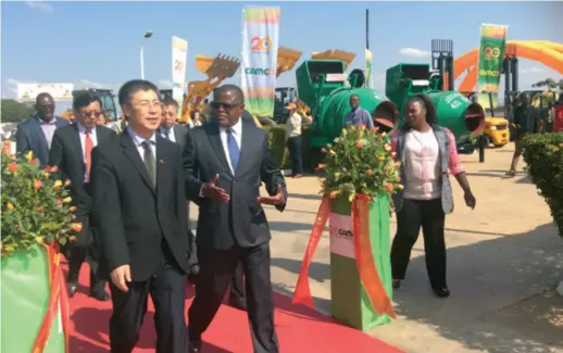  ??  ?? Chinese Ambassador to Zambia Li Jie (left front) and Zambian Commerce, Trade and Industry Minister Christophe­r Yaluma (right front) during CAMCO’S 20th anniversar­y celebratio­n