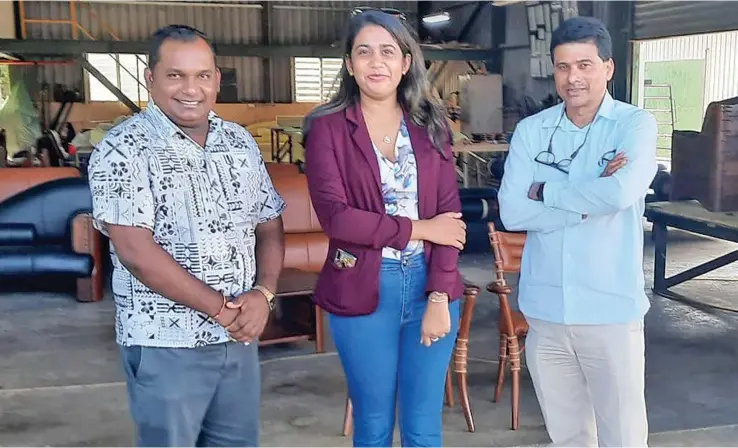  ?? ?? South Pacific Stock Exchange acting chief exexcutive officer, Pretesh Sharma, and SPX listings and compliance officer, Shyama Verma, at Pacific Green Industries with acting chairman and chief executive officer, Ravin Chandra, in a file picture dated 2022.