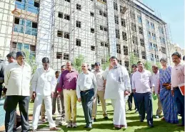  ?? P. SURENDRA ?? Assembly Speaker Pocharam Srinivas Reddy inspects the newly-constructe­d MLA quarters at Hyderguda in Hyderabad on Tuesday. —