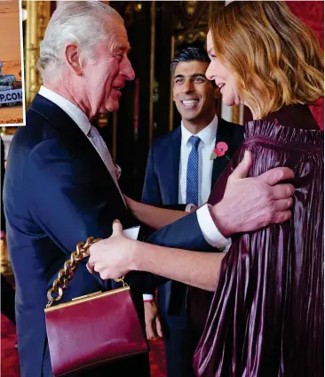  ?? ?? Old friends: The King greets Stella McCartney yesterday as Rishi Sunak looks on