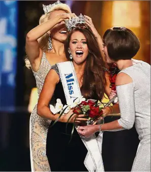  ?? — AP ?? Outspoken beauty: Mund reacting after being named Miss America.