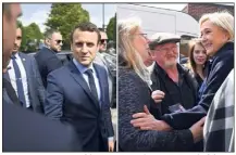  ?? (Photos AFP) ?? Retour en campagne, hier : Emmanuel Macron a assisté à une commémorat­ion du génocide arménien à Paris, Marine Le Pen est allée tracter sur un marché dans le Pas-de-Calais.