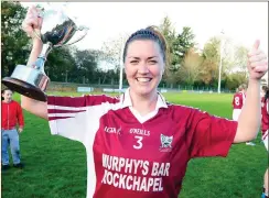  ??  ?? A jubilant St Peter’s captain Mairín Stack celebrates after winning the County Championsh­ip against Bantry Blues and, right, celebratio­ns on the pitch after the presentati­on - see Sport also. Photos: John Tarrant