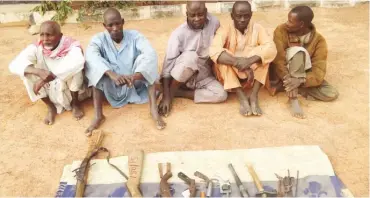  ??  ?? Suspects arrested in Jigawa for being in possession of locally made guns.