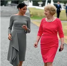  ??  ?? Meghan chose another simple dress when she met Ireland’s First Lady Sabina Coyne.