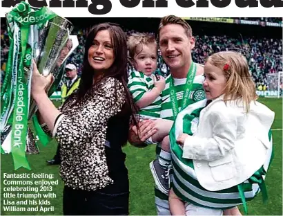  ??  ?? Fantastic feeling: Commons enjoyed celebratin­g 2013 title triumph with Lisa and his kids William and April