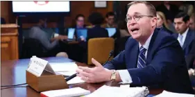  ?? SUSAN WALSH / AP ?? Budget Director Mick Mulvaney testifies on President Donald Trump’s fiscal year 2019 budget proposal Tuesday before the Senate Budget Committee on Capitol Hill.