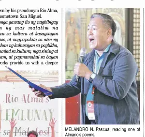  ?? ?? MeLANDro N. pascual reading one of Almario’s poems.