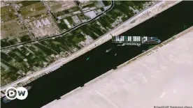  ??  ?? El portaconte­nedores Ever Given bloquea el canal de Suez. (25.03.2021).