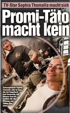  ??  ?? Schauspiel­erin Sophia Thomalla (30) ist Kundin bei Engelhard und trommelte mit diesem Post öffentlich für die Öffnung von Tattoo-Studios.