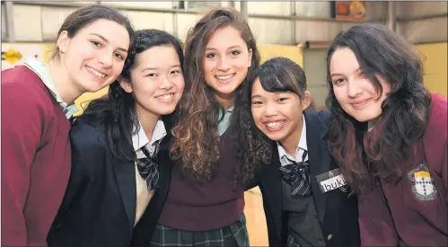  ??  ?? CULTURAL EXCHANGE: St Brigid’s College welcomed 15 Japanese and an Italian exchange student to the school at an assembly on Monday. Pictured from left are Mia Panozzo, Ryoka Matsumoto, Chiara Bottazzini, Ibuki Nakamura and Tarnee Arch. Picture: PAUL...
