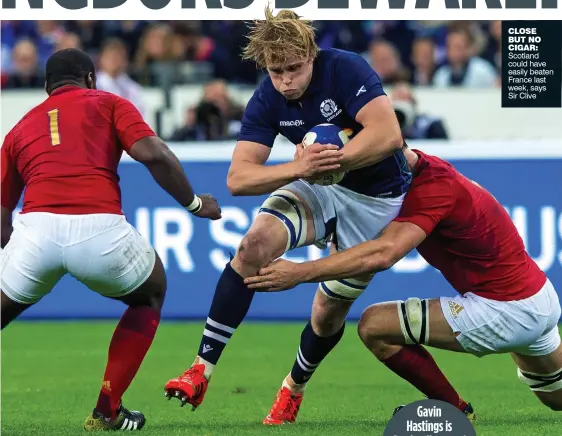  ??  ?? CLOSE BUT NO CIGAR: Scotland could have easily beaten France last week, says Sir Clive
Gavin Hastings is Scotland’s record World Cup points scorer, with
227