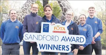  ?? ?? Fota Wildlife Park’s Education Department celebrate receiving the fourth consecutiv­e Sandford Award for excellence in Heritage Education. Pictured l-r: John Armstrong, Rachael Taylor, Lynda McSweeney (Head of Education at Fota Wildlife Park), Jess Murphy, Eimear Thornton and Dylan Stansfeld.