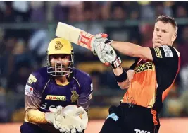  ??  ?? Sunrisers’ David Warner plays a shot during the eliminator match against Kolkata Knight Riders