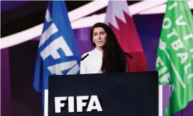  ?? ?? Lise Klaveness, the president of the Norwegian Football Federation, talks in Doha on Thursday at the Fifa Congress. Photograph: Eurasia Sport Images/Getty Images