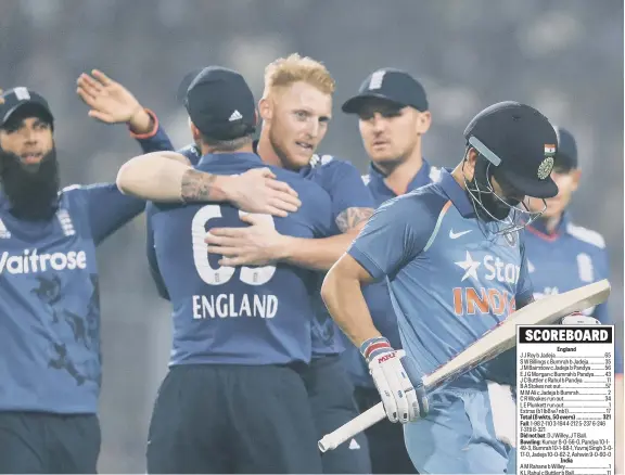  ??  ?? England’s Ben Stokes celebrates after dismissing India’s Virat Kohli