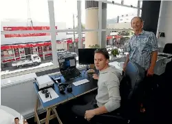  ?? MARTIN DE RUYTER/NELSON MAIL ?? Grayson Napier, above and left, with building co-owner Ben Van Dyke in the top floor of the Lambretta’s building.