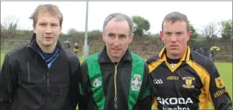  ??  ?? When St. Anne’s meet Rathnure on Friday week, it will be their first Pettitt’s SHC clash since May 2, 2015, when an opening round tie in Cushinstow­n ended in a 0-10 (Anne’s) to 1-7 draw. Rival captains Aidan Rochford and Dermot Flynn are pictured with referee Pat Kehoe prior to that game.