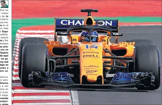  ??  ?? ENTRENAMIE­NTOS. Fernando Alonso confía en las posibilida­des de mejora del McLaren MCL33, el monoplaza de Woking para el curso 2018.