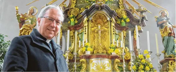  ?? Foto: Peter Bauer ?? Wallfahrts­direktor Erwin Reichart in der Kirche von Maria Vesperbild. Eine große Aufgabe wartet auf ihn: Für etwa drei Millionen Euro soll die Kirche renoviert werden.