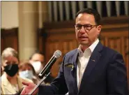  ?? JEFF DOELP- SPECIAL TO MEDIANEWS GROUP ?? Pennsylvan­ia Attorney General, Josh Shapiro, discusses the situation in Ukraine at a prayer vigil Sunday in Reading.