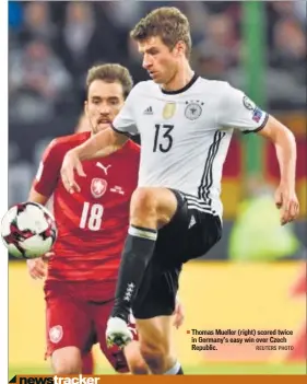  ??  ?? Thomas Mueller (right) scored twice in Germany’s easy win over Czech Republic. REUTERS PHOTO