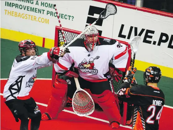  ?? GAVIN YOUNG ?? Calgary goaltender Christian Del Bianco figures to see plenty of rubber when the Roughnecks face the Saskatchew­an Rush in the NLL West Division final Sunday in Saskatoon.