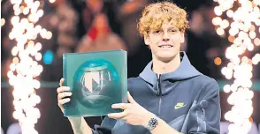  ?? — AFP photo ?? Sinner poses with the trophy after beating De Minaur in the men’s singles ABN AMRO Rotterdam Open tennis tournament in Ahoy.