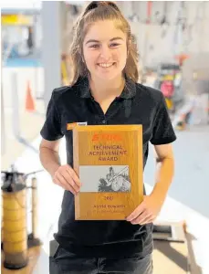  ?? Photo / Supplied ?? Stihl Shop Te Awamutu apprentice Astrid Howarth, winner of the 2021 Technical Achievemen­t Award.