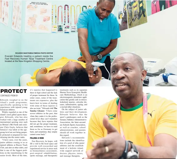  ?? RICARDO MAKYN/MULTIMEDIA PHOTO EDITOR ?? Everald Edwards treating a patient inside the Fast Recovery Human Tecar Treatment Centre located at the New Kingston Shopping Centre.