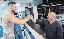  ?? EMILY WILSON SPECIAL TO THE EXAMINER ?? Cody Crowley and former UFC owner Dana White were reunited earlier this month at the UFC Performanc­e Centre in Las Vegas.