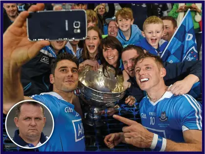  ??  ?? SAM SELFIE: A huge support staff gives sides an unfair advantage, but even Dublin had fewer than Davy Fitz (inset) and Clare