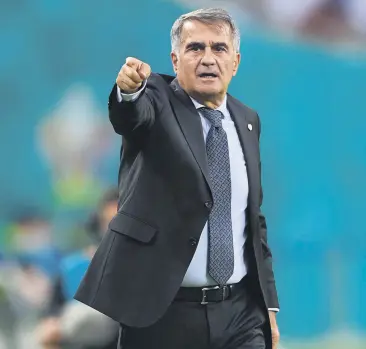  ??  ?? Turkey’s coach Şenol Güneş reacts from the sidelines during the UEFA Euro 2020 Group A match against Switzerlan­d at the Olympic Stadium, Baku, Azerbaijan, June 20, 2021.