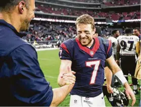  ?? Brett Coomer / Staff photograph­er ?? A former Texan, Case Keenum says he was told by Bill O’Brien that he would never rise above third string, something the coach doesn’t remember saying.