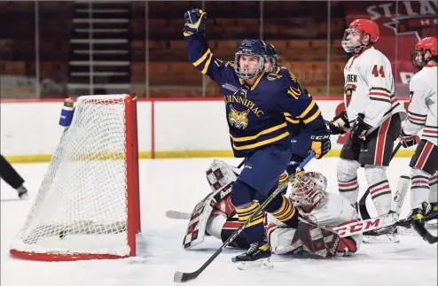  ?? Adrian Kraus / Associated Press ?? Quinnipiac forward Ethan de Jong, shown in a Feb. 26 game against St. Lawrence, was voted preseason all-conference by both the coaches and media.